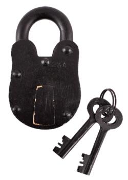 Stål hængelås i middelalderstil med 2 nøgler