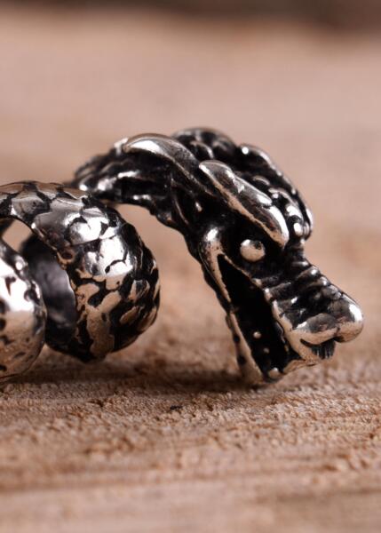 Viking Skæg- og Hårperle i 925 Sølv med Dragemotiv