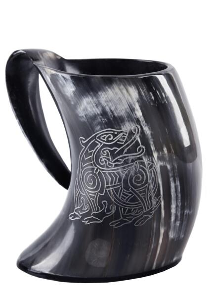 Stort ølkrus i ægte horn