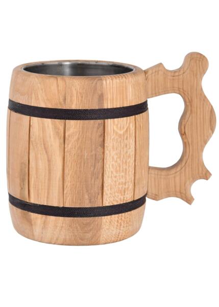 Ølkrus i egetræ med stålindsats