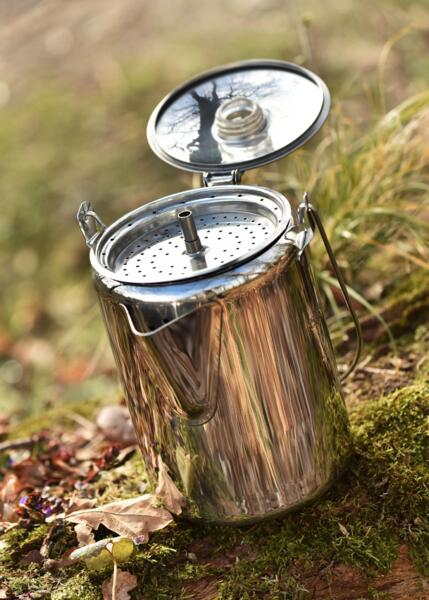 Kaffekande i rustfrit stål med perkolator