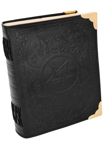 Sort læderdagbog med pentagram