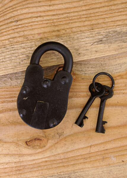 Stål hængelås i middelalderstil med 2 nøgler