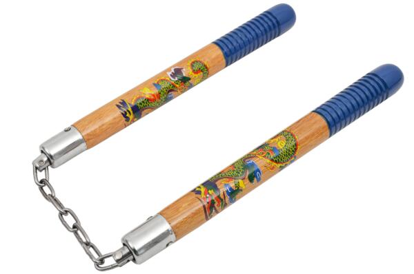 Nunchaku – træ med dragemotiv og kæde