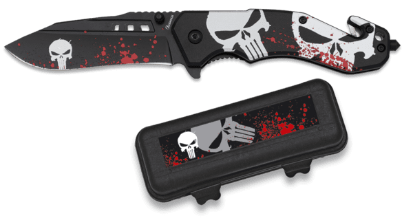 Taktisk foldekniv med skull design