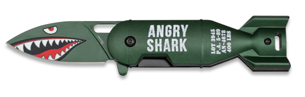 Foldekniv med angry shark 3D design