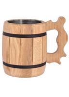 Ølkrus i egetræ med stålindsats