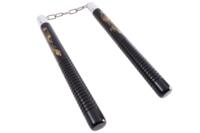 Nunchaku med dragemotiv – træ og stålkæde